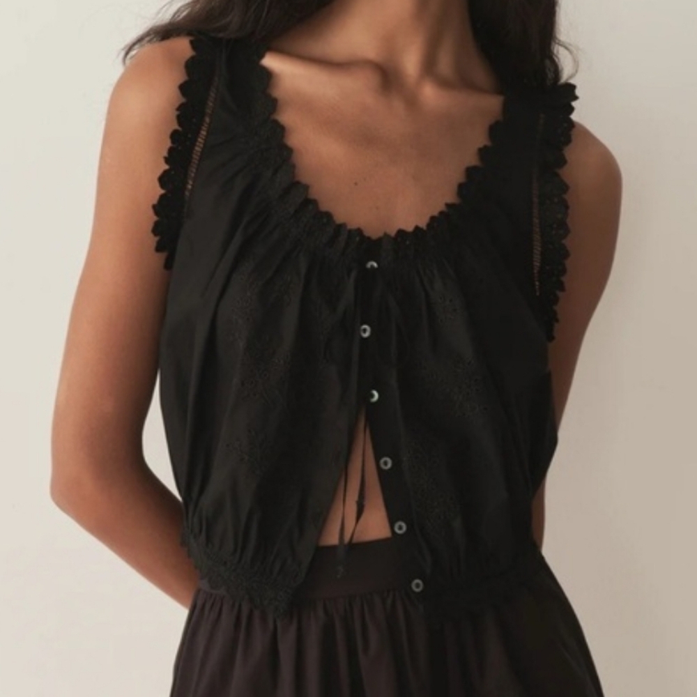 ​DÔEN XL Traveler Top Black Organic Cotton Ruffle Eyelet Blouse - Rare Size! - Picture 5 of 15